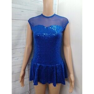 Revolution Dance Leotard Adult M MA Blue Gymnastics Costume Sequined Sleeveless